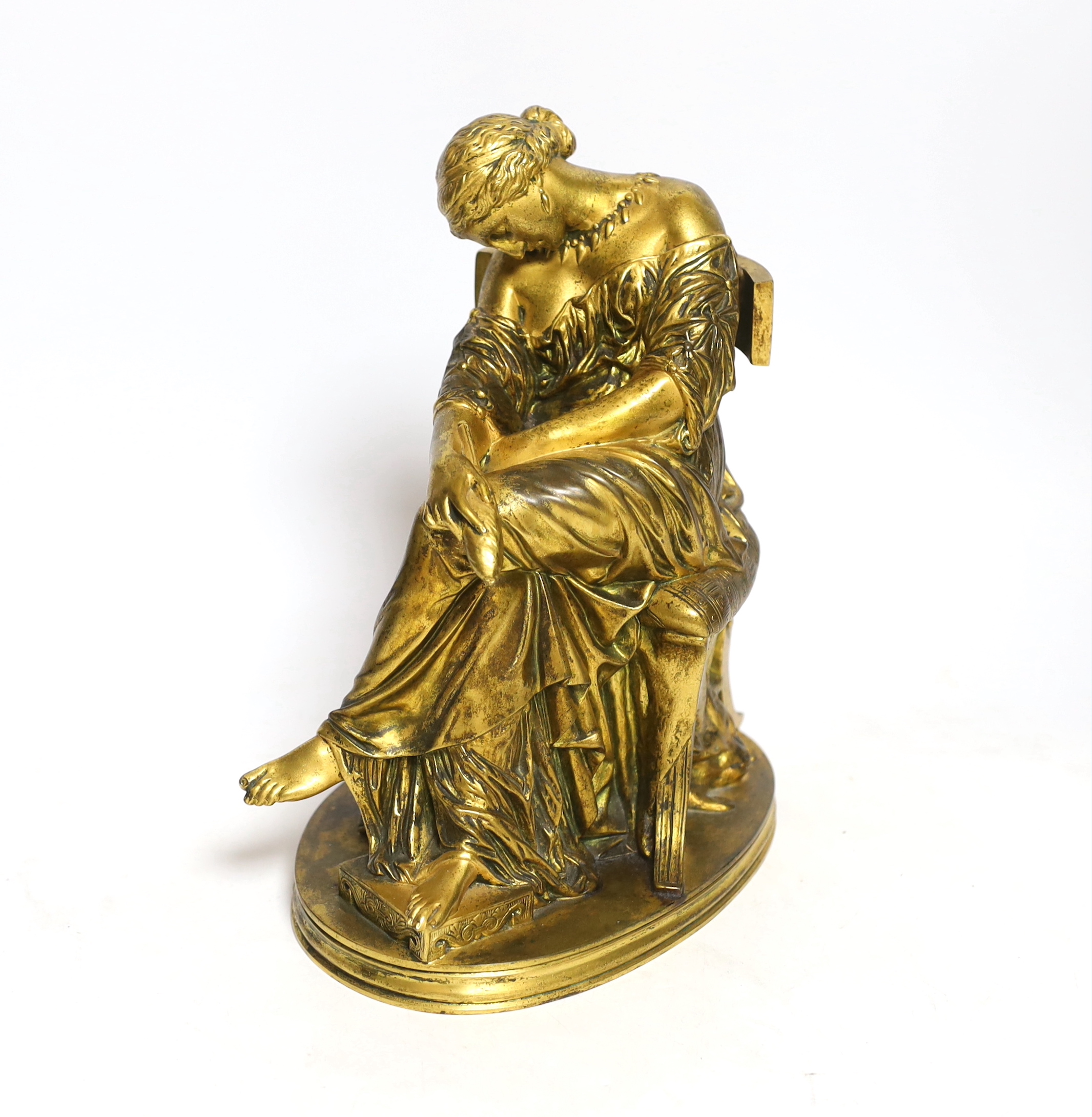 After Pierre-Jules Cavelier (1814-1894), a gilt bronze figure of Penelope, cast by F. Barbedienne, 24cm